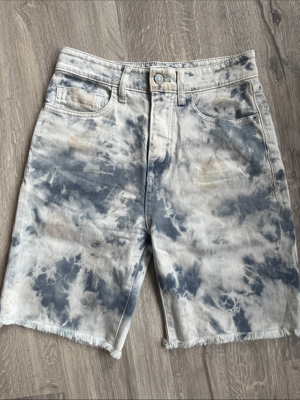 Pilcro Blue and Cream Tie-Dye Denim Bermuda Shorts
